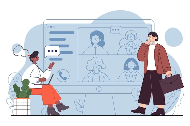 Flat-hand drawn female team leader illustration